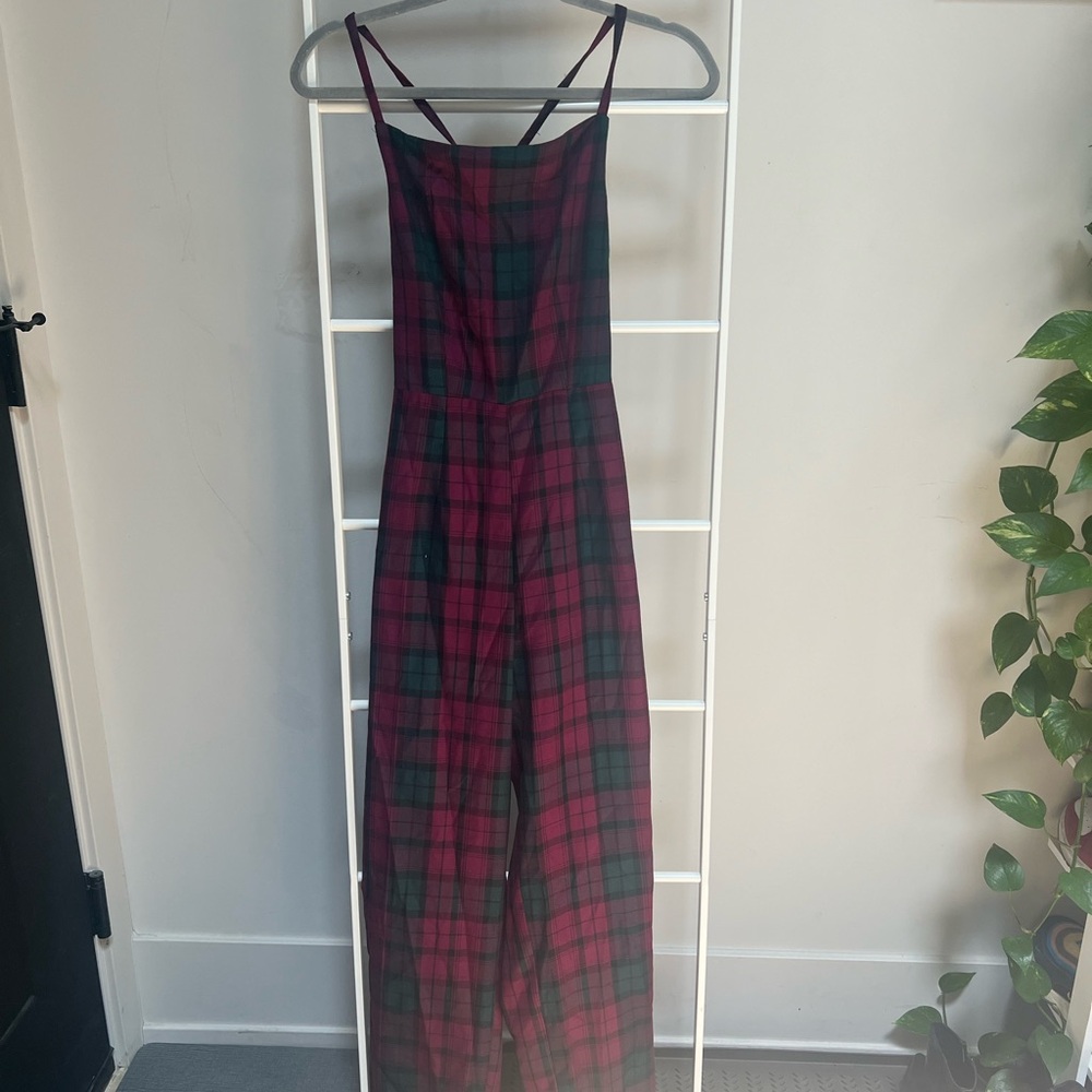 Nasty Gal Holiday Plaid Jumper Jumpsuir